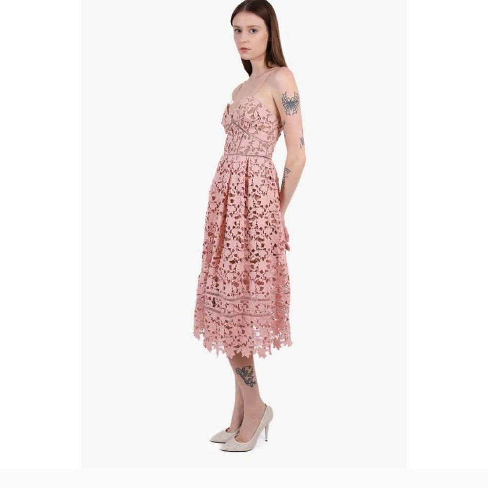Self-Portrait Blush Pink Lace Midi Dress - Picture 4 of 16
